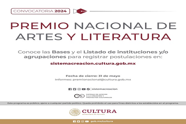 El Sistema Creación publica la convocatoria del Premio Nacional de Artes y Literatura 2024